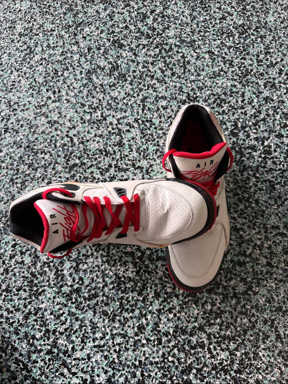 Nike White and Red High-Top Sneakers - Air Flight Style